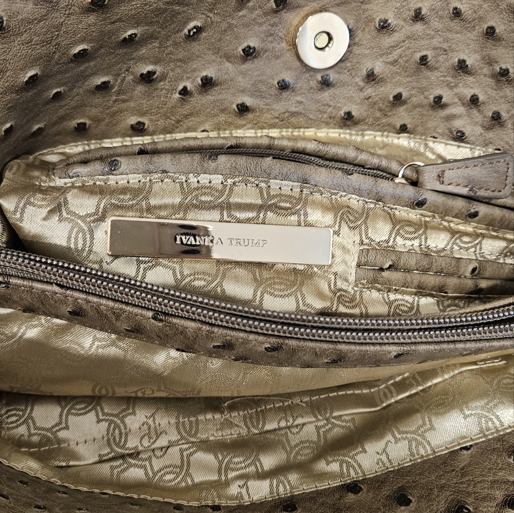 Ivanka Trump Brown Ostrich-Texture Tote with Gold Chain Handles - Picture 5 of 7